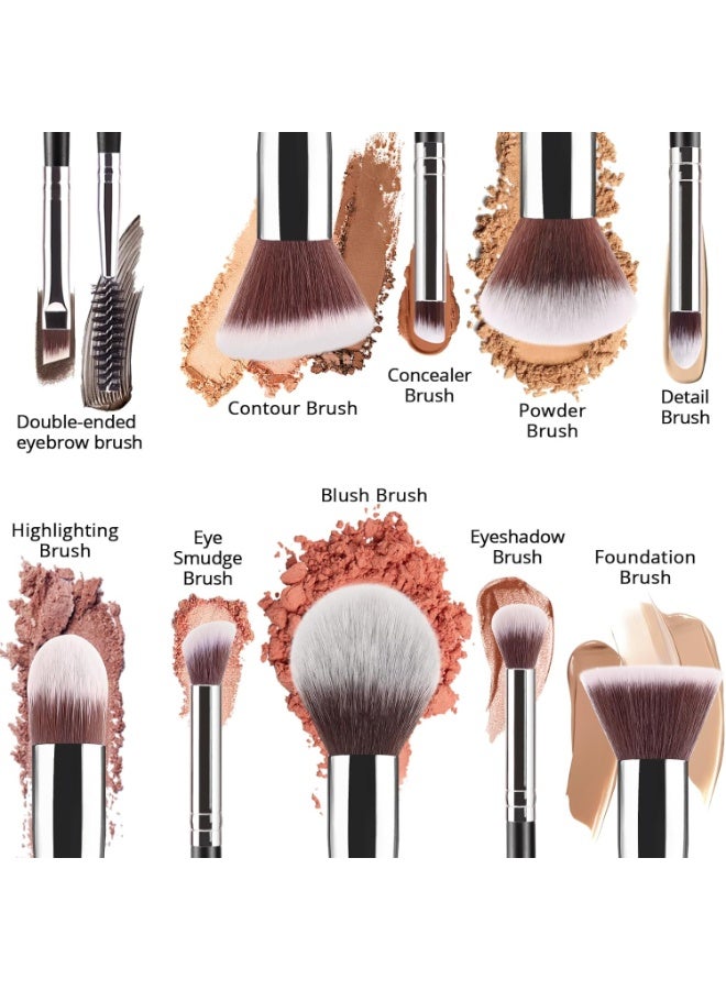 BEAKEY Diversity Makeup Brushes 12 Pcs Makeup Kit, Premium Synthetic Kabuki Foundation Face Powder Concealer Eyeshadow Blush Set, with 2 Pcs Blender Sponges (Black/Silver) - Image 3